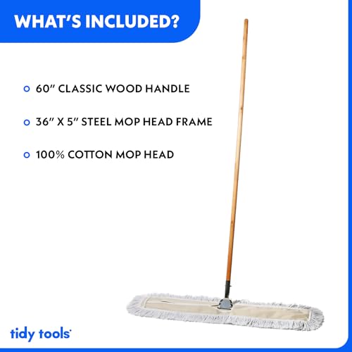 Commercial Dust Mop 36 in for Hardwood Floors, Cotton Reusable Head Q24855