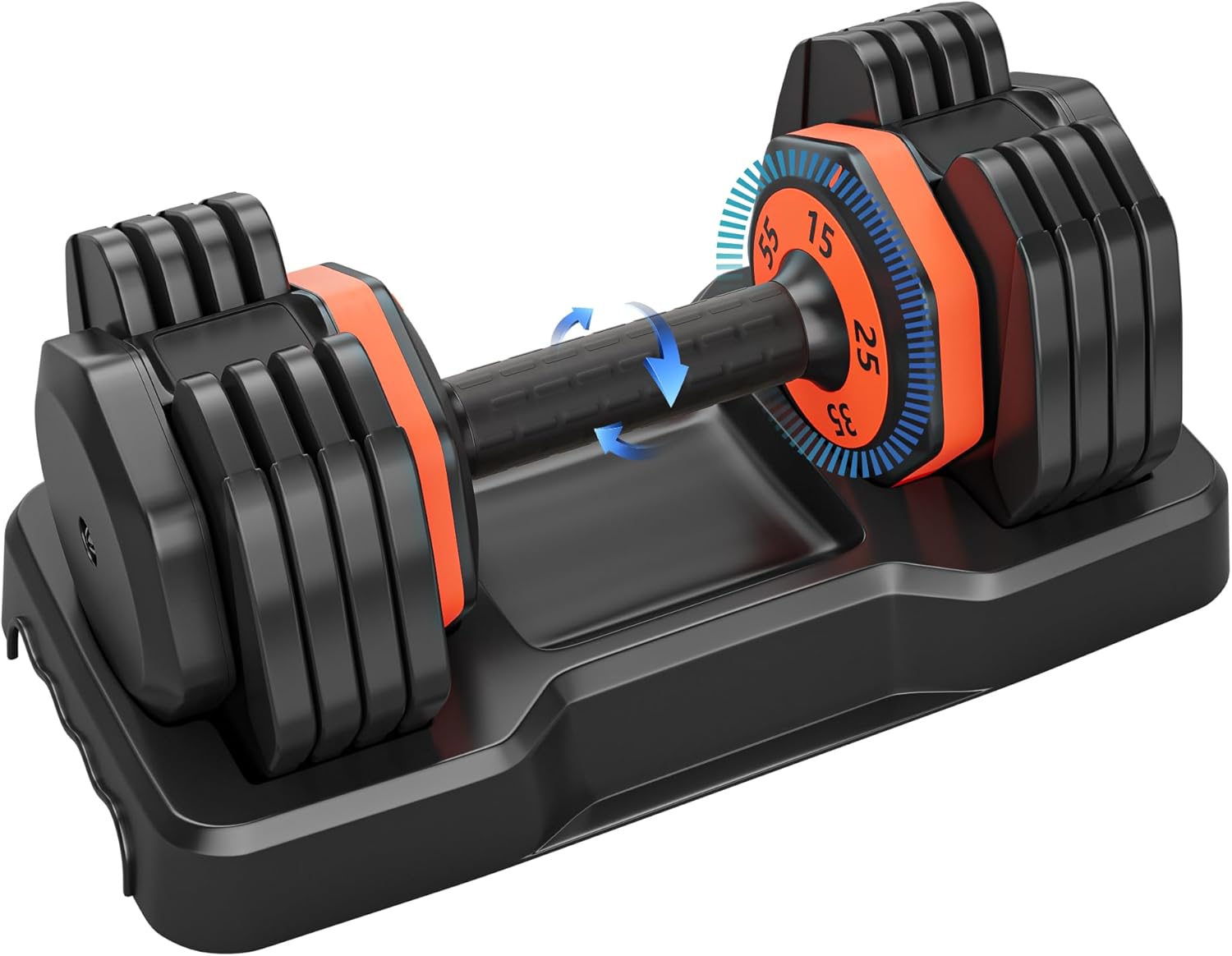 55LB 5 in 1 Single Adjustable Dumbbell Free Dumbbell Weight Adjust with Anti-Slip Metal Handle, Ideal for Full-Body Home Gym Workouts, Black