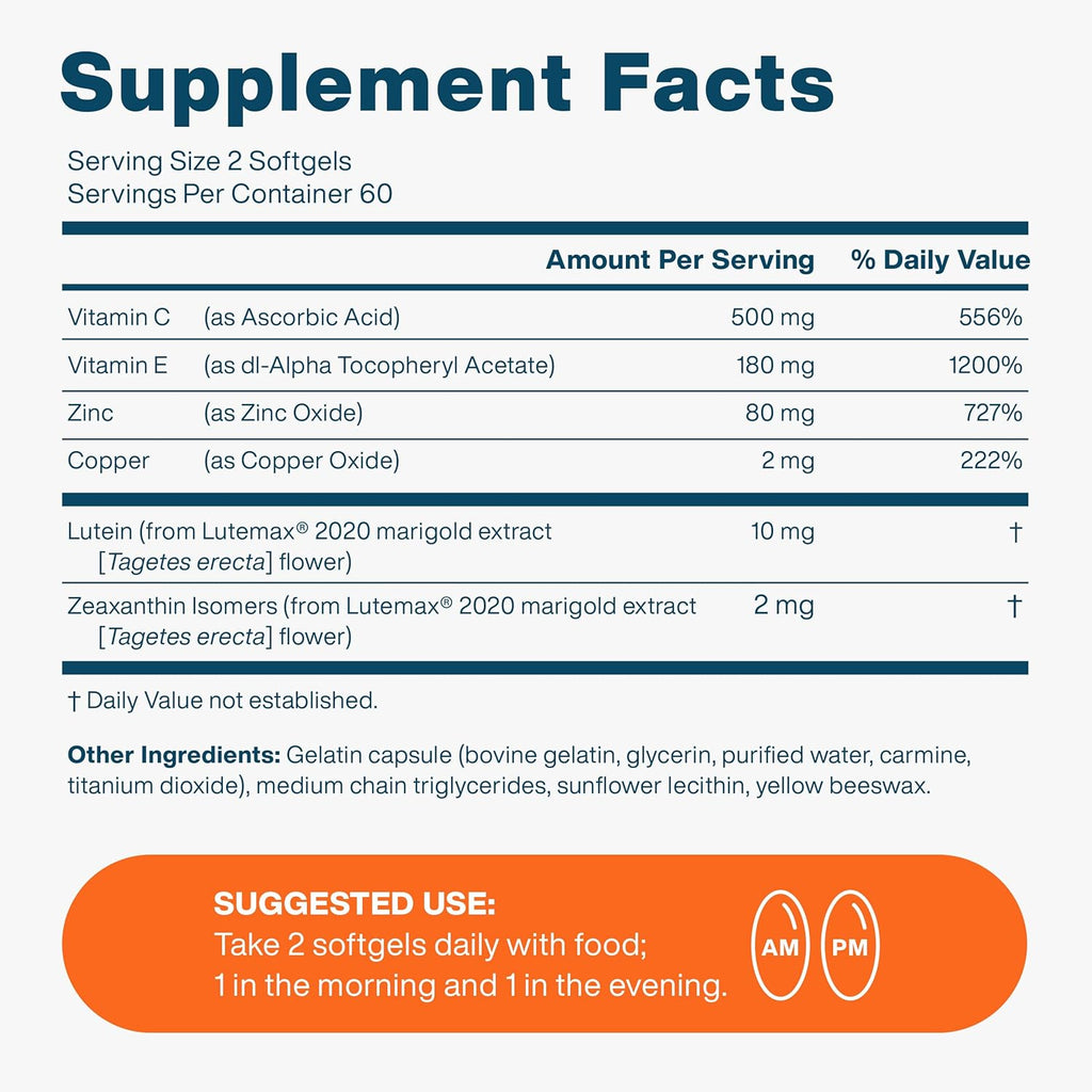 AREDS 2 Eye Vitamin & Mineral Supplement with Lutemax 2020, 120 Mini Softgels S80070