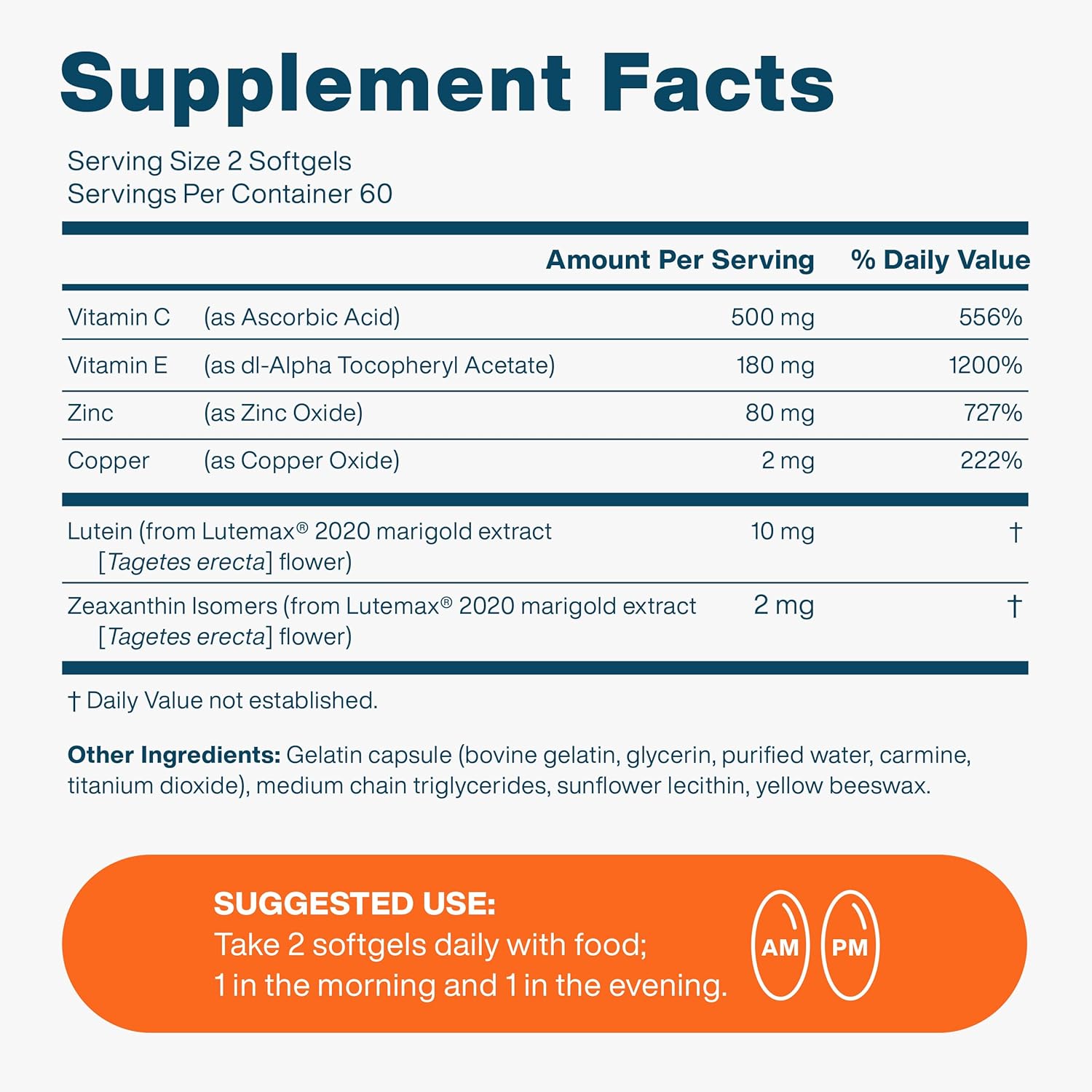AREDS 2 Eye Vitamin & Mineral Supplement with Lutemax 2020, 120 Mini Softgels S80070
