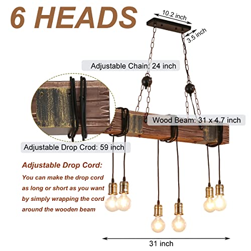 Rustic Farmhouse Wood Beam Chandelier 10 Heads for Dining Table Kitchen Island D785