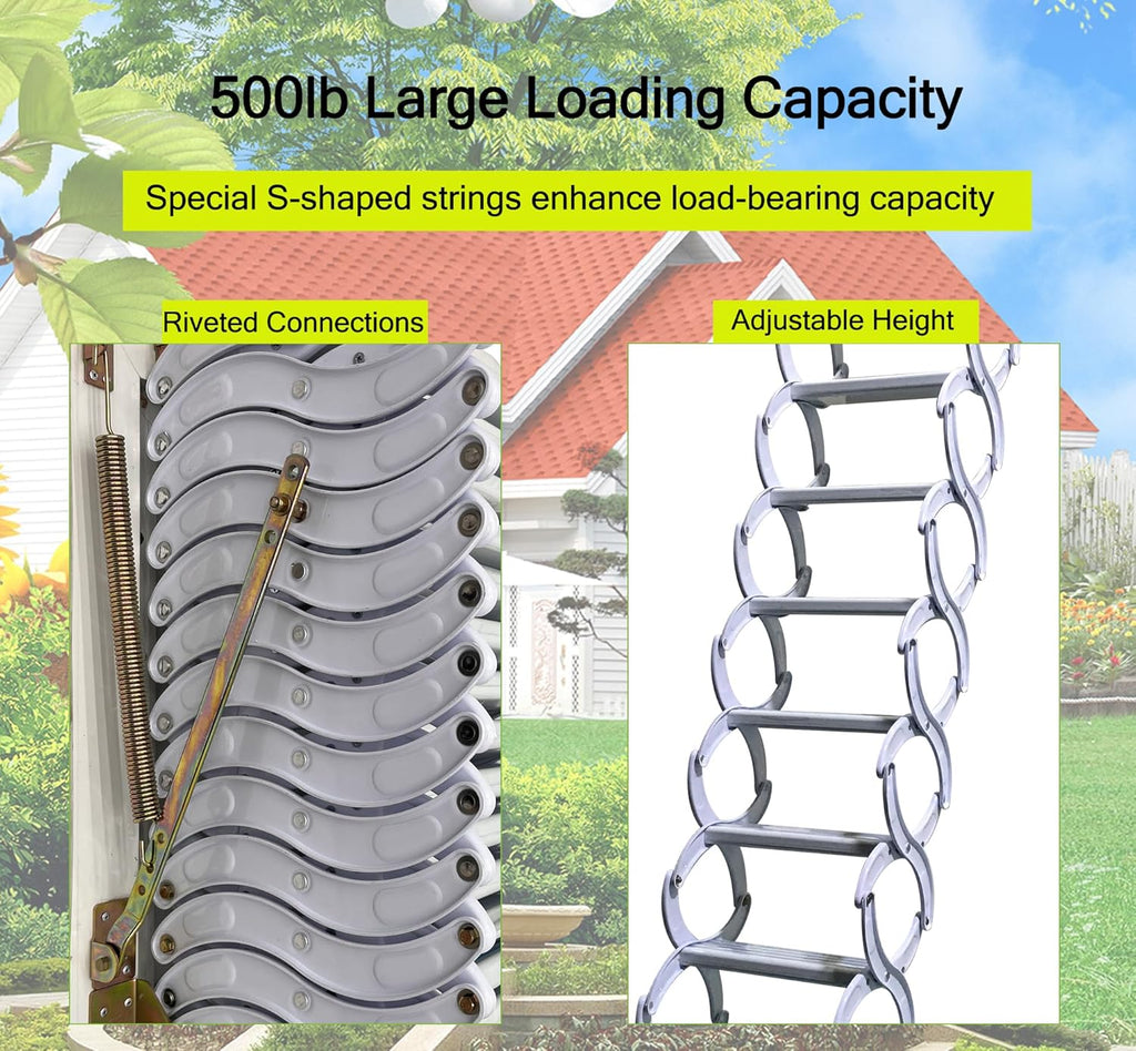 TECHTONGDA Loft Ladder Al-Mg Alloy Attic Stairs Wall-mounted Folding with Armrests 9.8ft F936