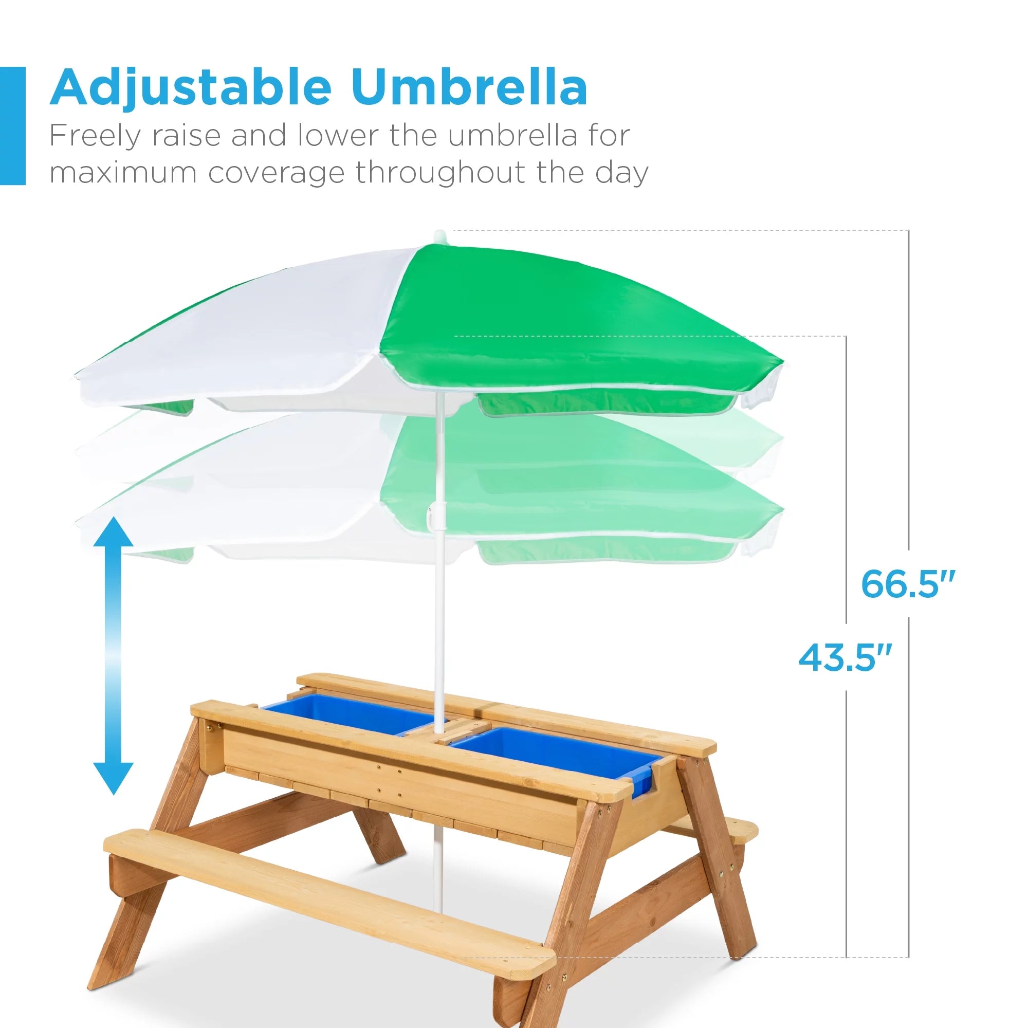 Kids 3-in-1 Outdoor Convertible Wood Sand & Water Picnic Table with Umbrella, Green S2103