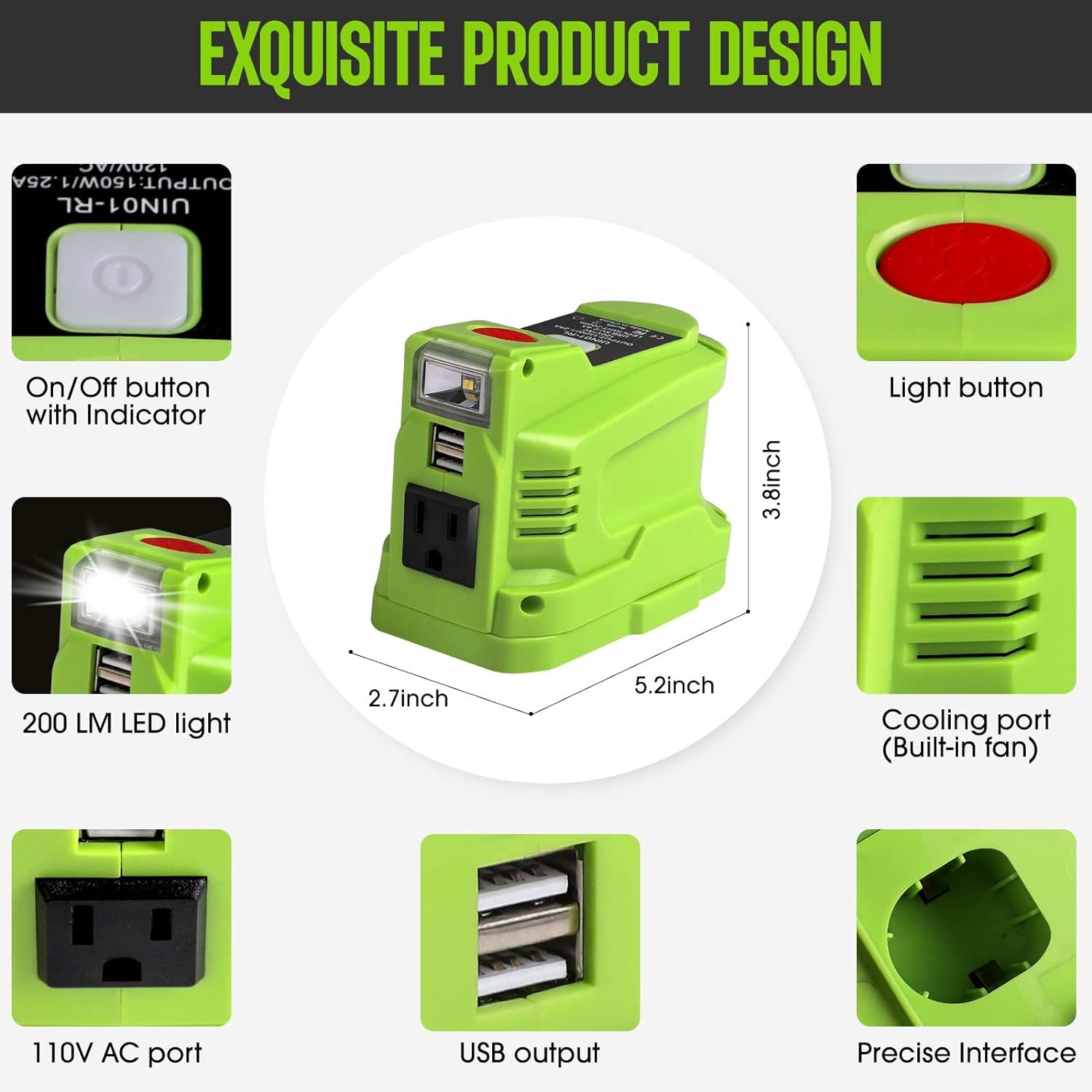 Alian for Ryobi 150 Watt Powered Inverter Generator, 18V to 110V AC Portable Power Source N5491