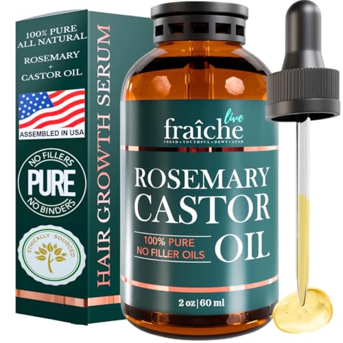 Rosemary Oil for Hair Growth (2oz) with Cold Pressed Castor Oil - Live Fraiche Natural Hair Growth Oil - Rosemary and Castor Oil for Hair Growth -Strengthening Hair Oil for Damaged Hair and Hair Loss