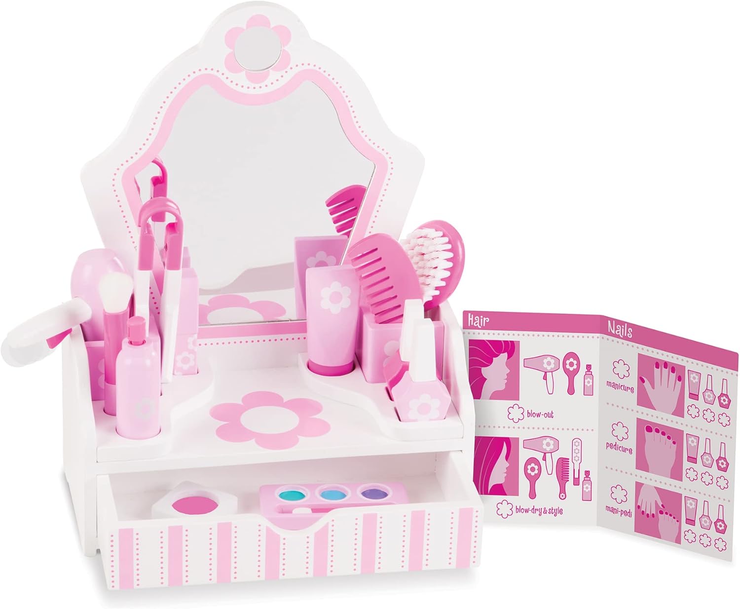 Melissa & Doug Wooden Beauty Salon Play Set with Accessories, Pretend Hair & Nail Care, Ages 3+ W456