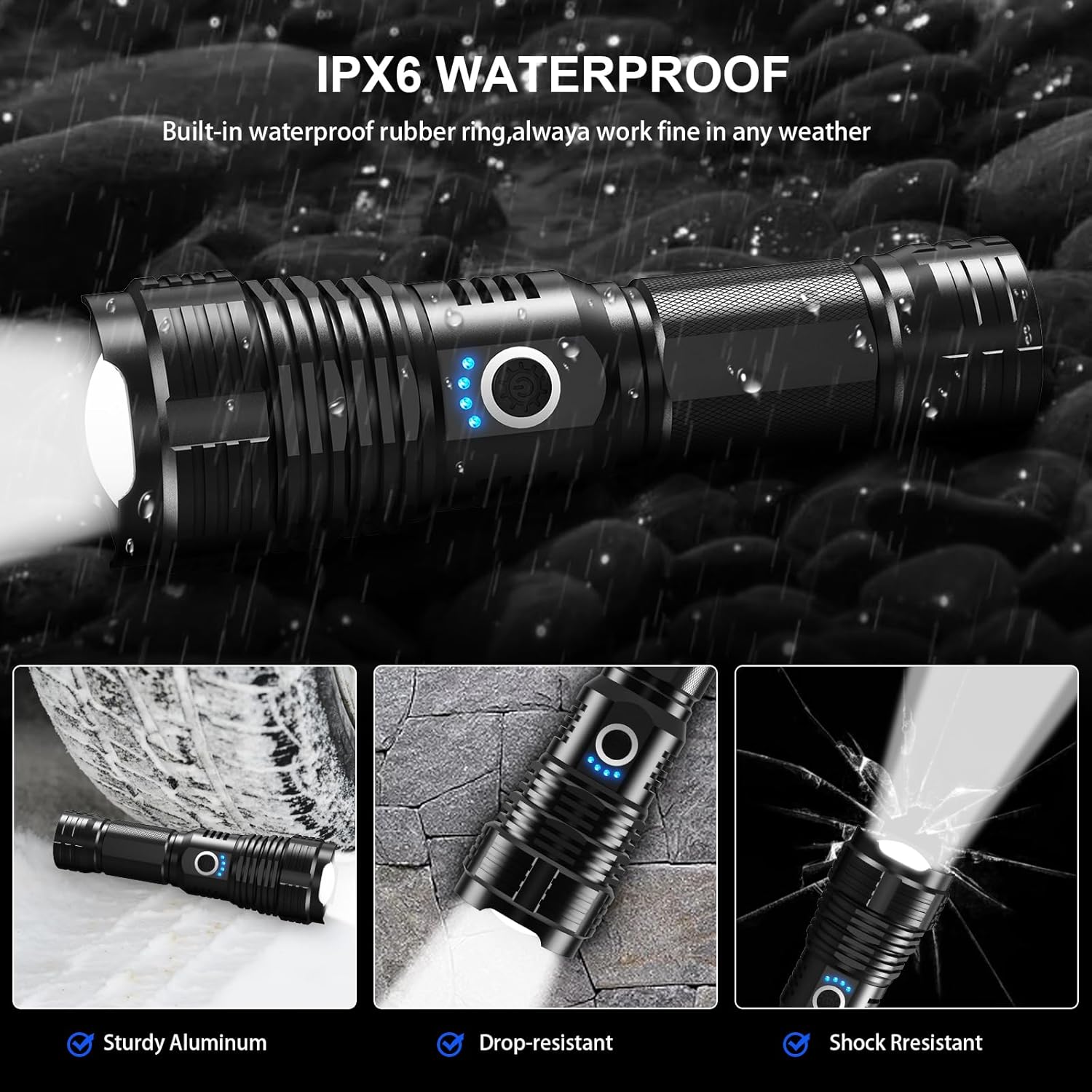 Rechargeable Flashlight High Lumens, 5 Modes, Waterproof, 2 Pack H2399