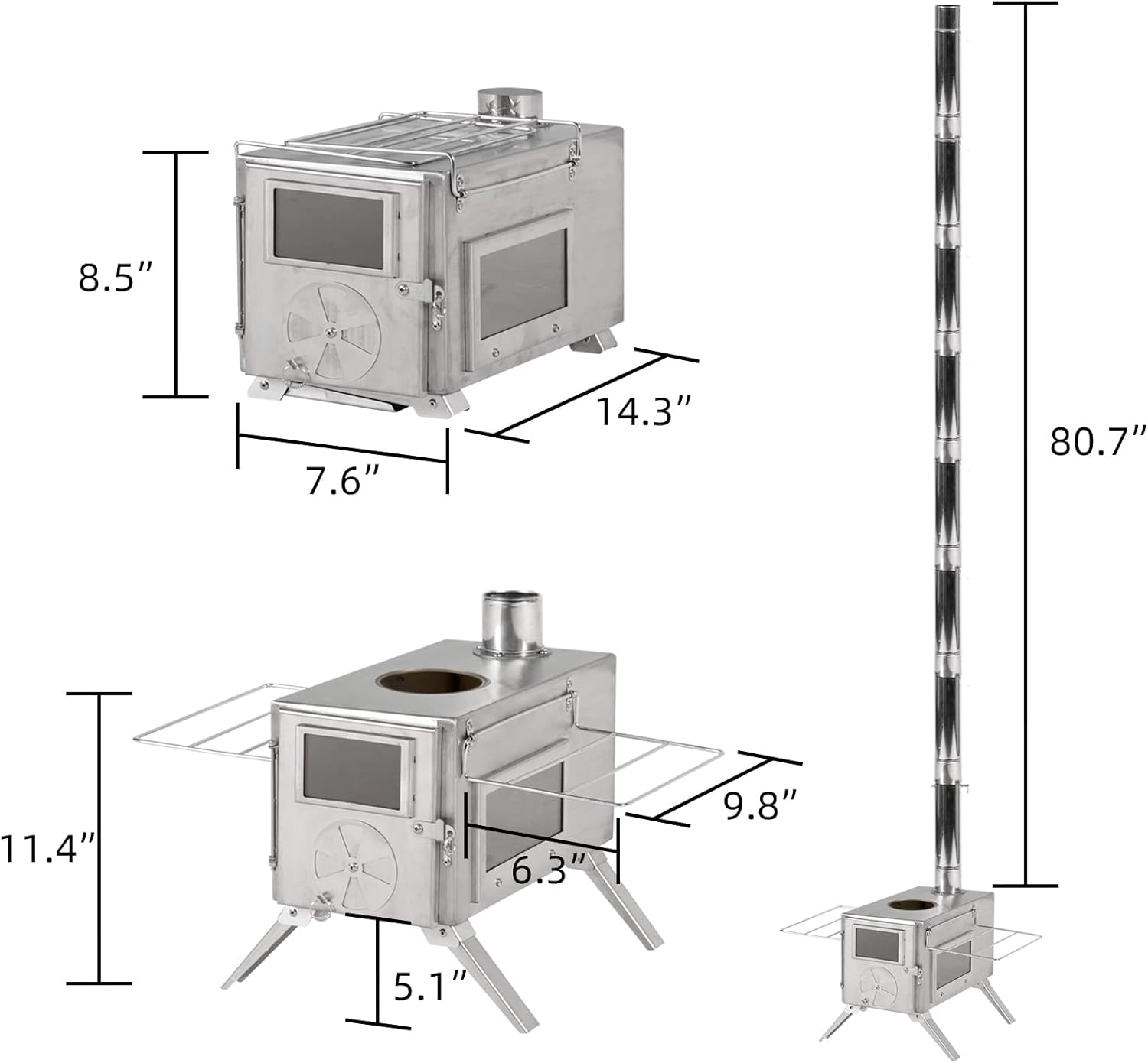 GRAVFORCE Camping Stove, Portable Wood Burning Tent Heater with Chimney Pipes M994