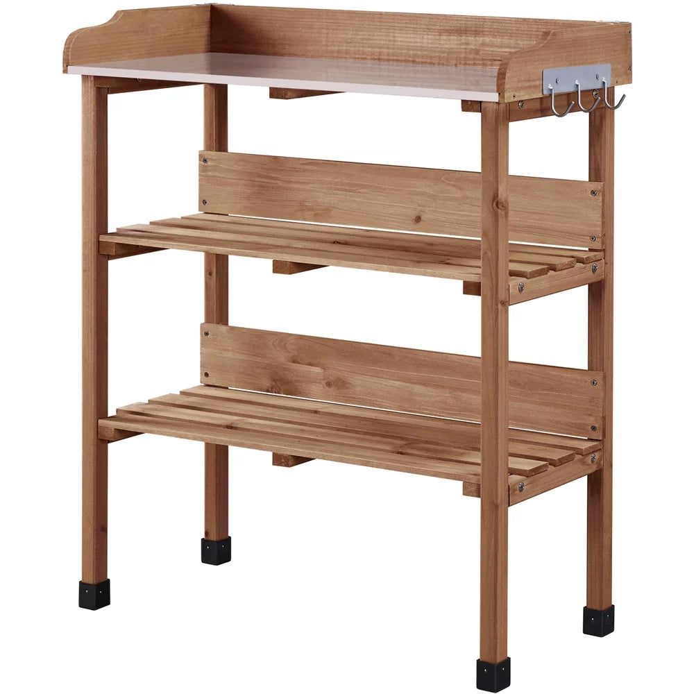 Easyfashion Outdoor Potting Bench Table with Storage Shelf, Brown L604417