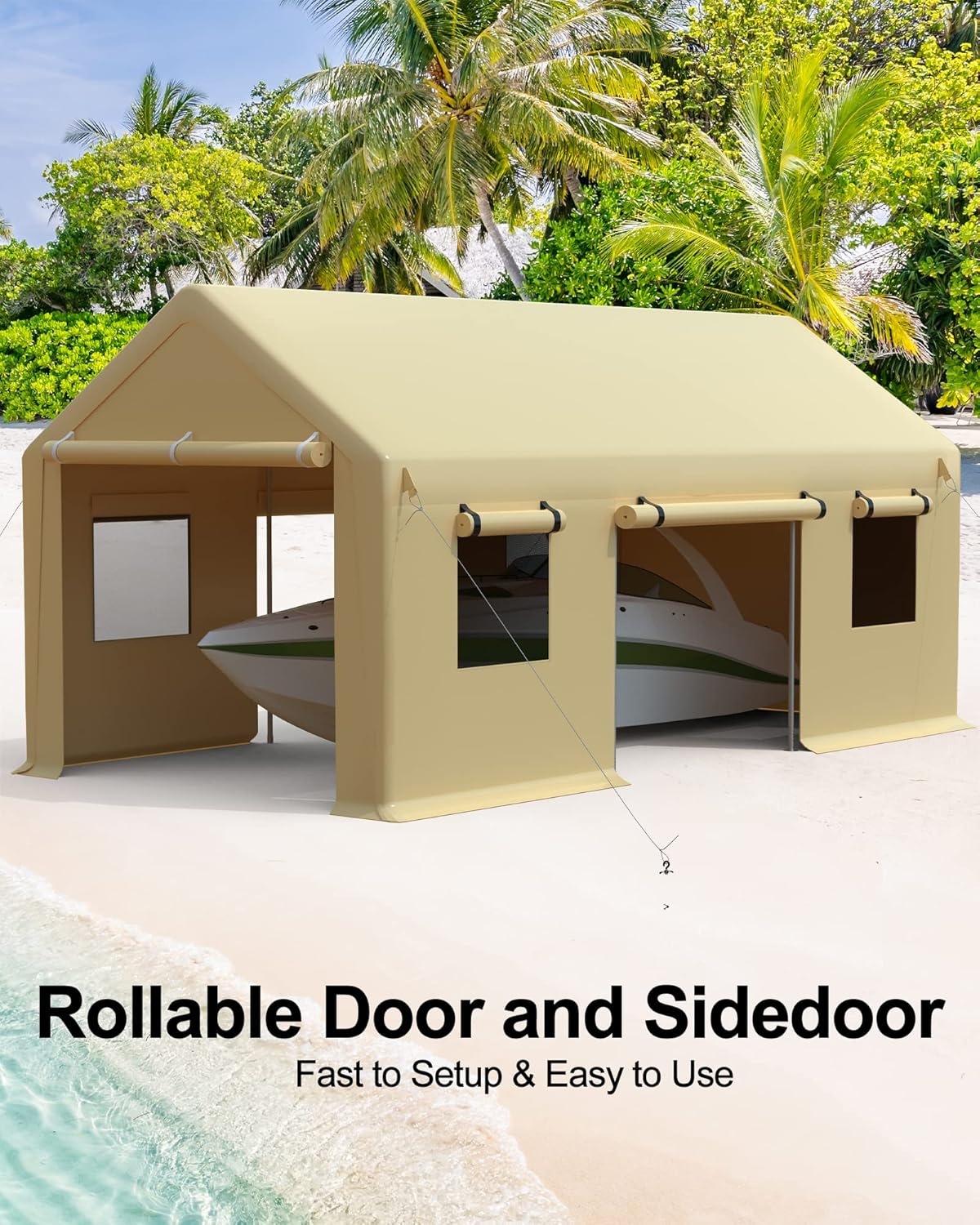 Carport 10'x20' Portable Garage with Reinforced Steel Poles, Yellow Z113844