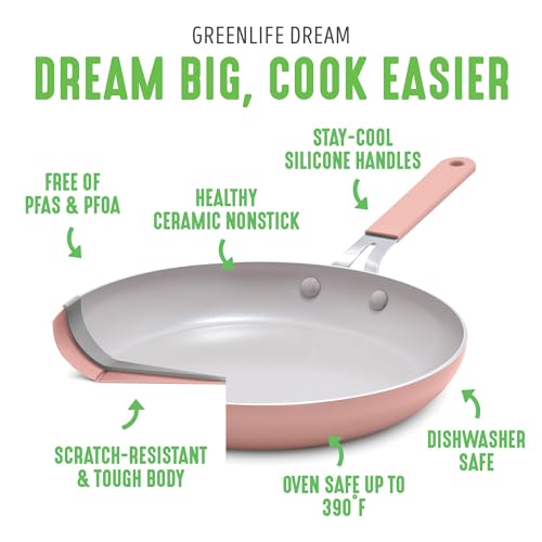 GreenLife Dream 10-Piece Ceramic Nonstick Cookware Set, PFAS Free, Dishwasher Safe G510