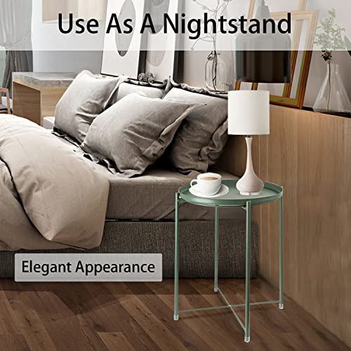 Round Metal Tray Side Table with Removable Top, Indoor & Outdoor N525