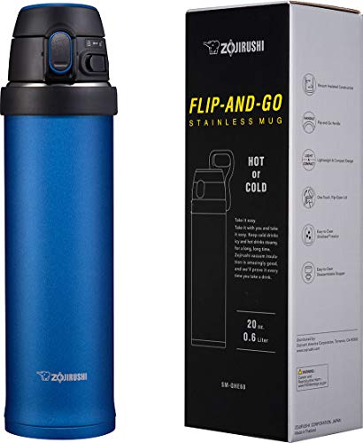 Zojirushi SM-QHE60AK Flip-and-Go Stainless Mug, 20-Ounce, Cobalt Blue F50501