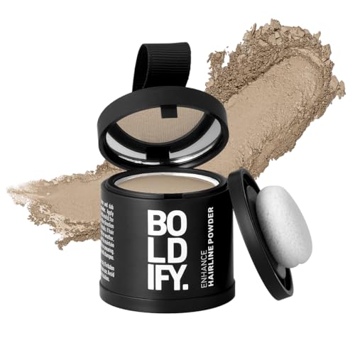 BOLDIFY Hairline Powder Instantly Conceals Hair Loss, Root Touch Up Hair Powder, Hair Toppers for Women & Men, Hair Fibers for Thinning Hair, Root Cover Up, Stain-Proof 48 Hour Formula (Light Brown)