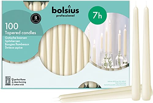 BOLSIUS Ivory Taper Candles 100 Count Bulk Pack - 10 Inch Dinner Candle Set - 7+ Burn Hours - Premium European Quality - Smooth Flame - 100% Cotton Wick - Smokeless & Dripless Household Candlesticks