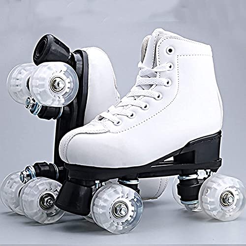 Classic White Roller Skates Unisex Double Row 4 Wheels Quad PU Leather M509