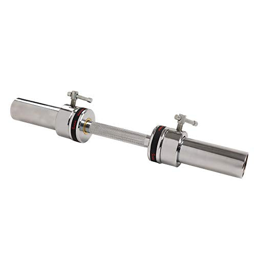 Sunny Health & Fitness Olympic Single Barbell Bar, 20" Heavy Duty Dumbell Handle with Locking Ring Collars, Loadable Sleeve, Brass Brushing, Fit 2 Inch Standard Weight Plate, Chrome, OB-20