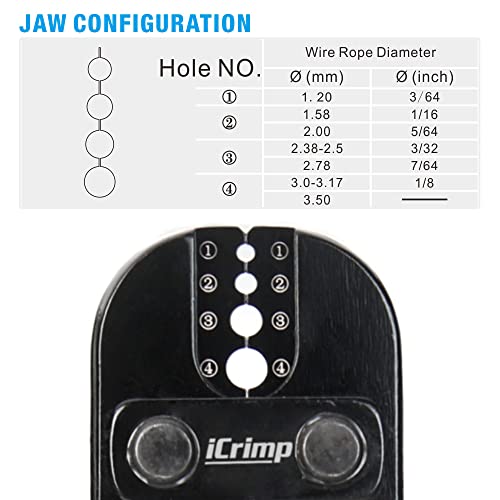 iCrimp Swaging Tool for Wire Rope Crimping, Aluminum Copper Sleeves and Ferrules, with Built-in Cable Cutter V3331