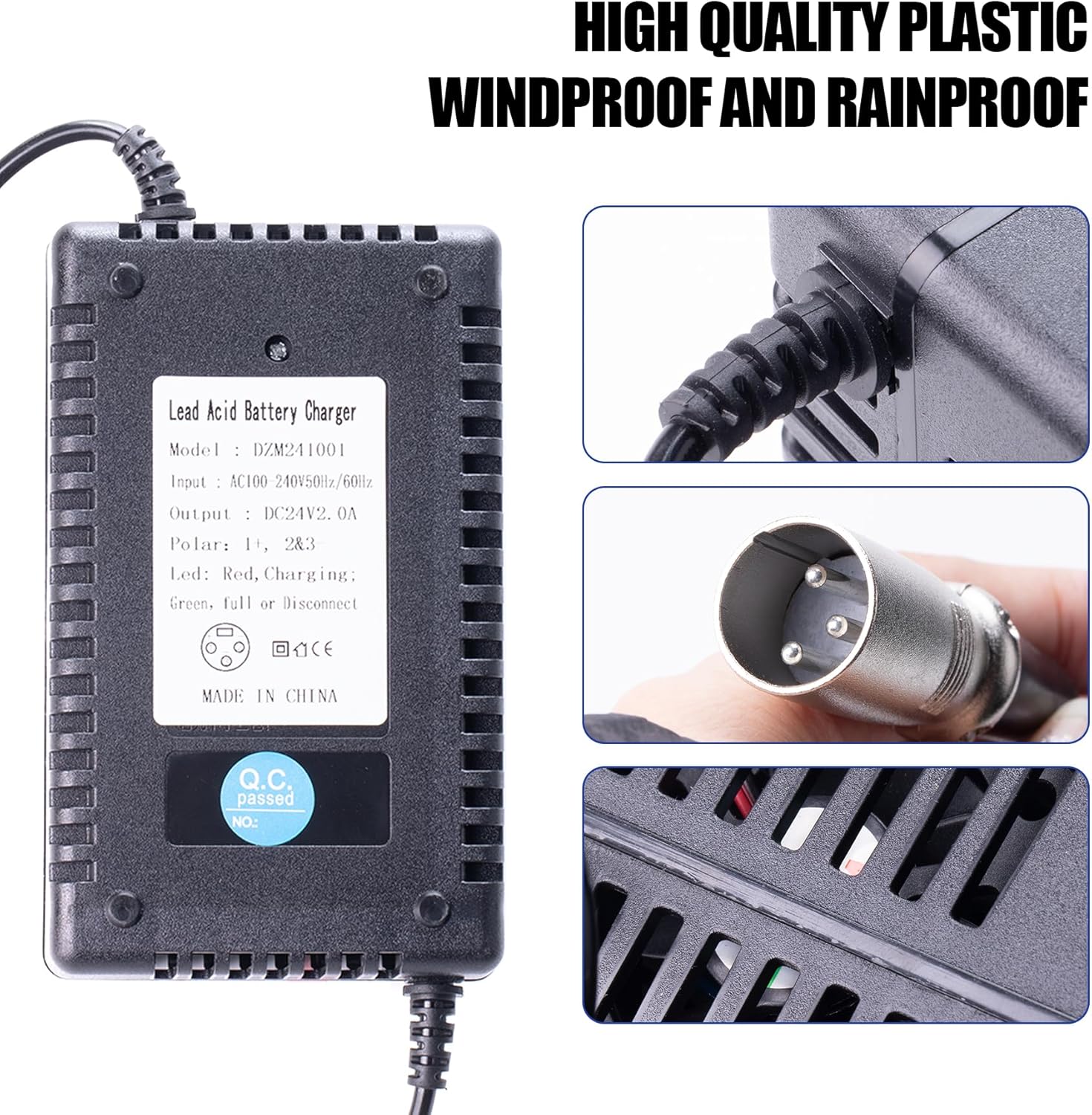 24V 2A Rapid Battery Charger with 3-Pin XLR for GoGo, Drive Medical, ShopRider, Ezip, Pride Jazzy Q1044