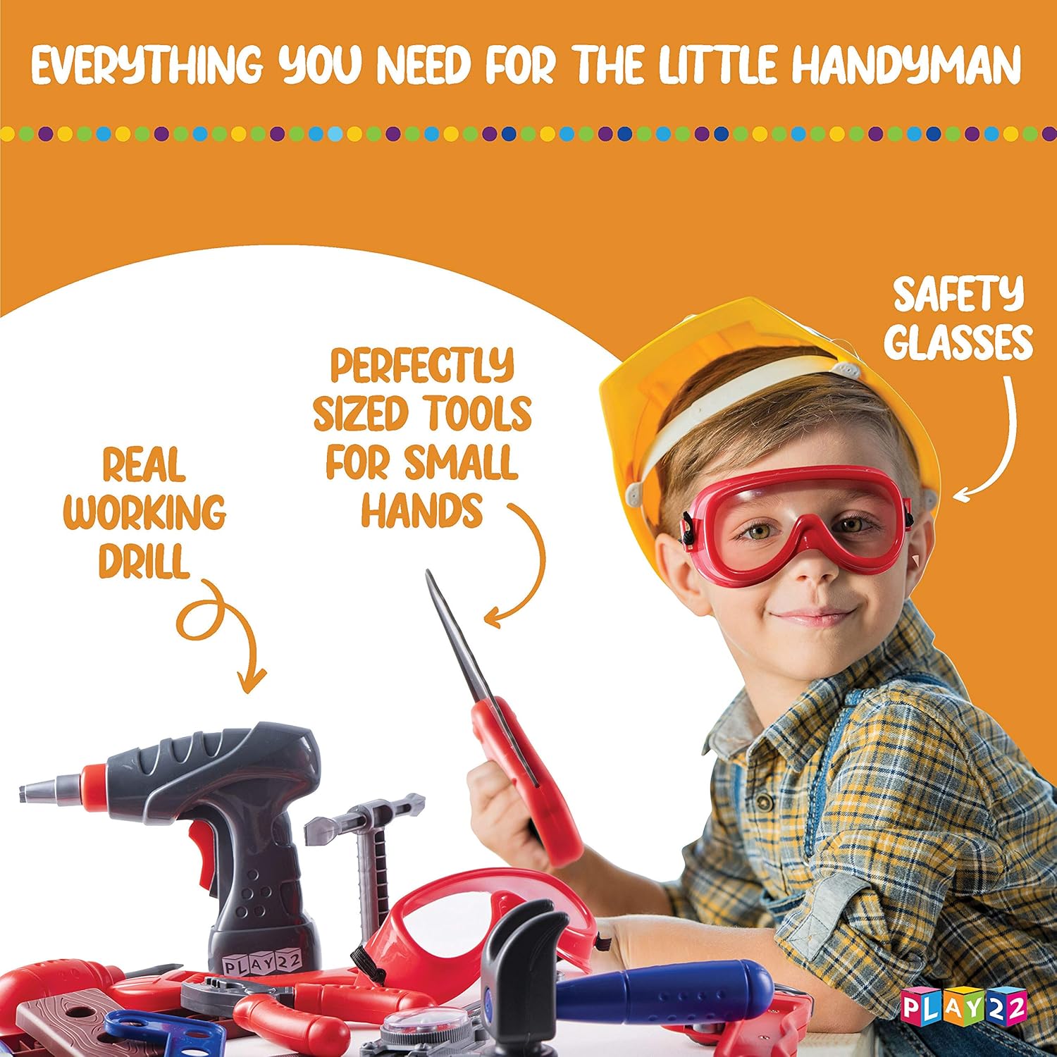 Play22 Kids Tool Set Bench 76 Pc with Electronic Play Drill A9634