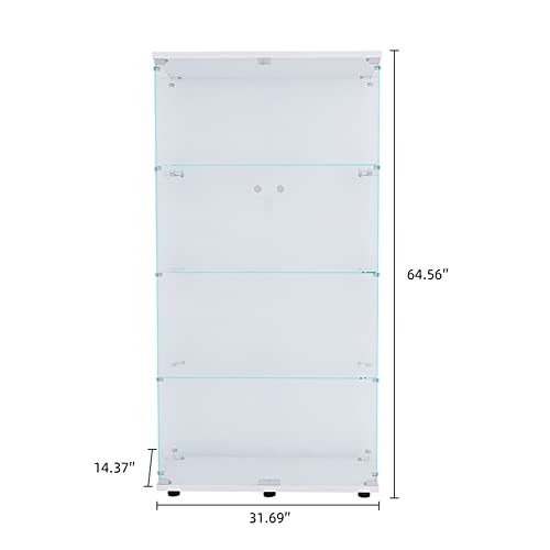 White Glass Display Cabinet with Lock and Lights, 2 Doors I602112