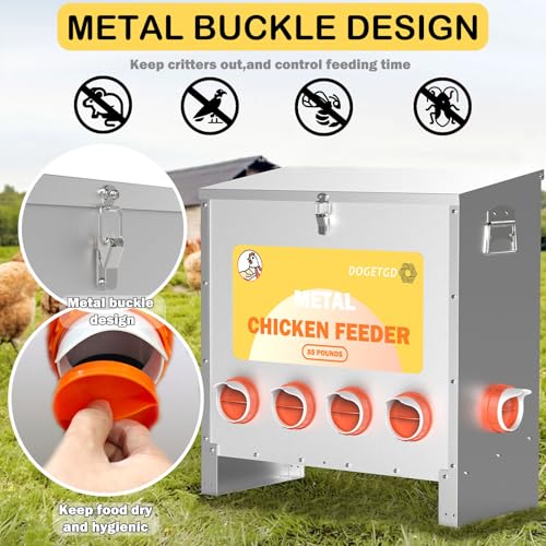 Automatic Chicken Feeder No Waste Metal Poultry Feeder 85lbs 10-Port W76893