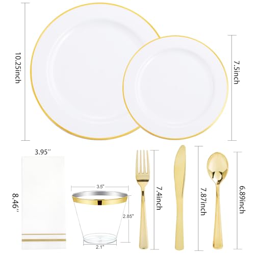 SUT 150 PCS Gold Plastic Plates Disposable Dinnerware Set with Cups L92416