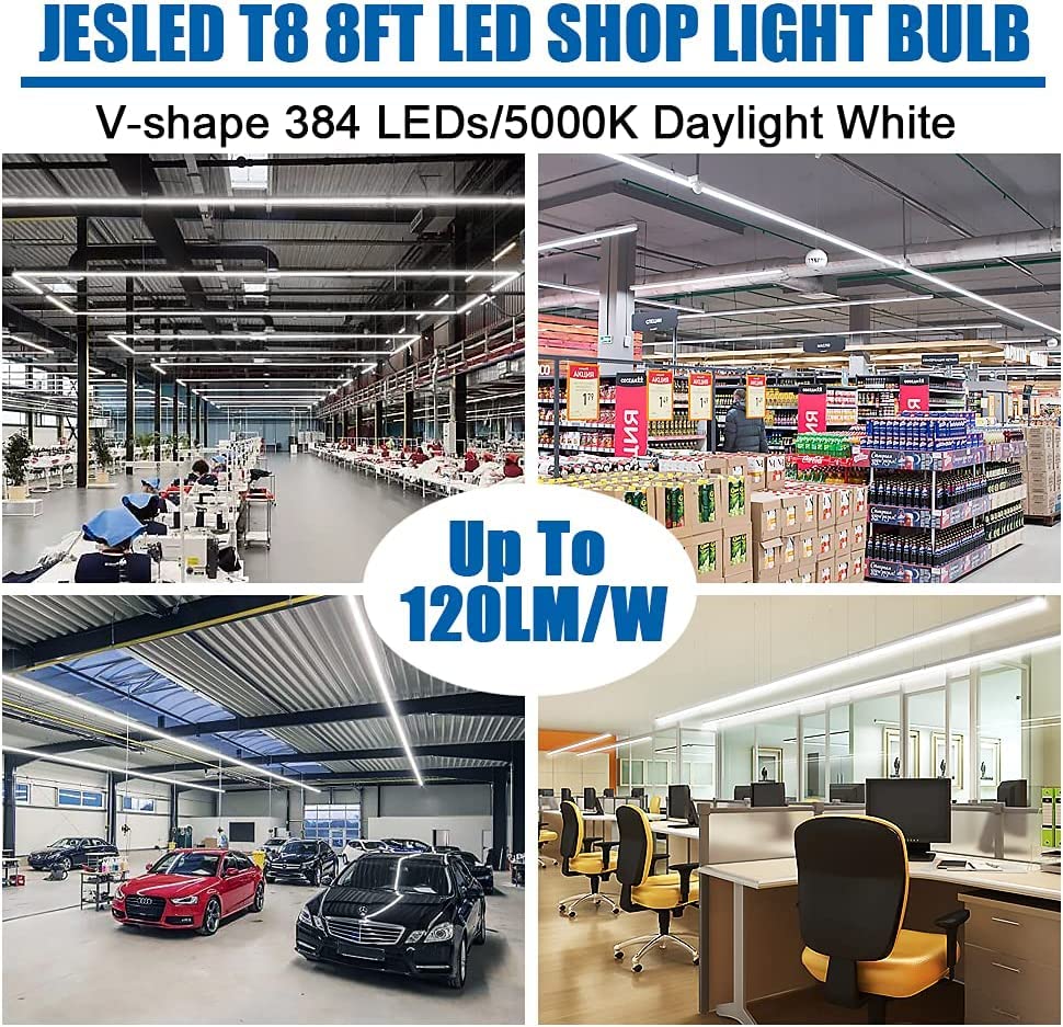 JESLED T8/T10/T12 8FT LED Tube Light, Single Pin FA8 Base, 50W 6000LM 5000K Daylight White, 12-Pack M4172