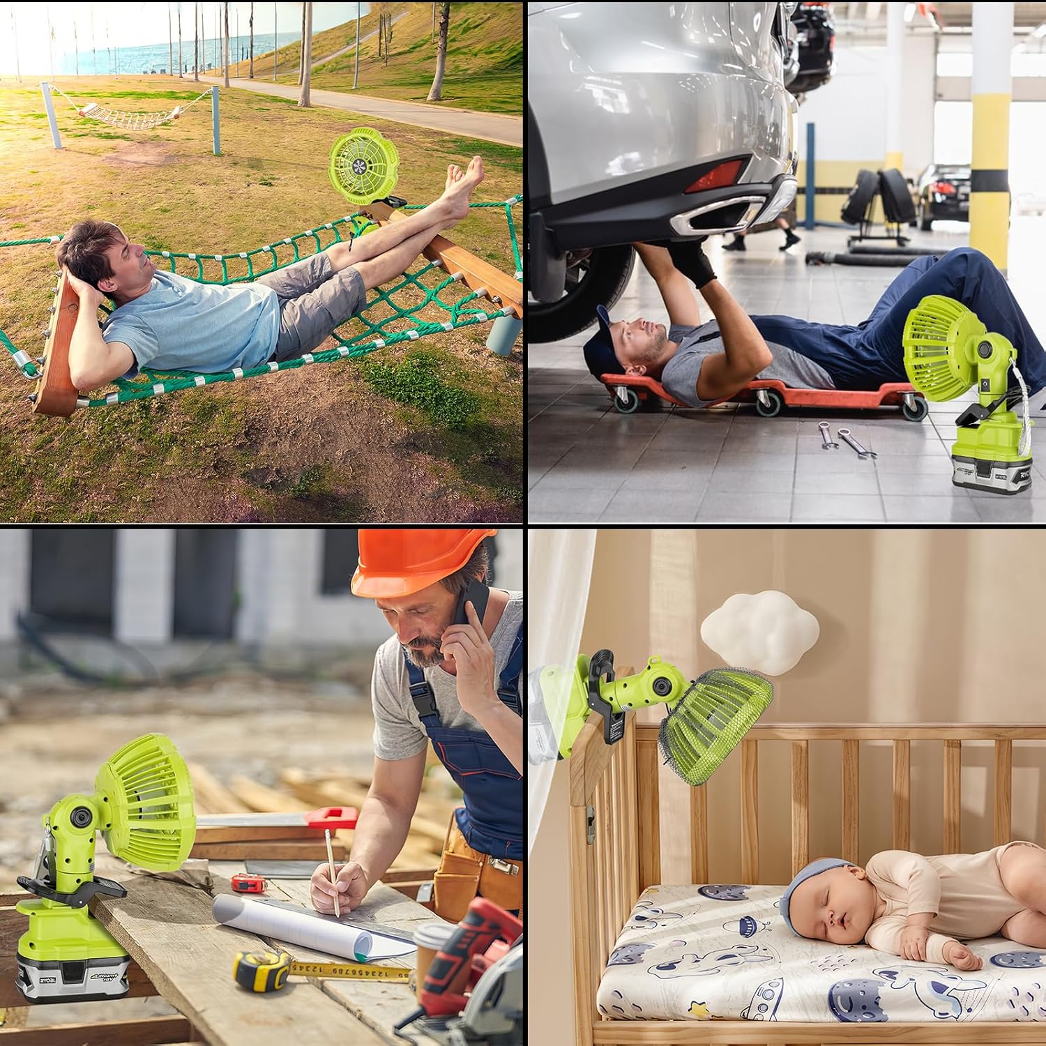 YEX-BUR Portable Clip on Fan for Ryobi 18V Battery, Quiet Clamp Fan with USB Port I887506