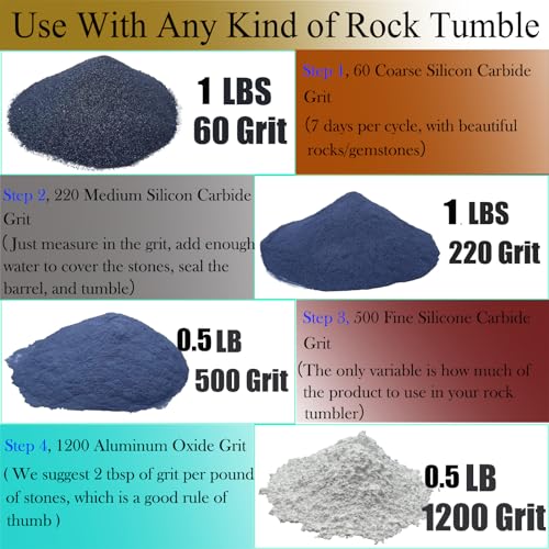 3 LBS Rock Tumbler Grit Set, 4 Step Polish Refill for Rock Polisher O830257