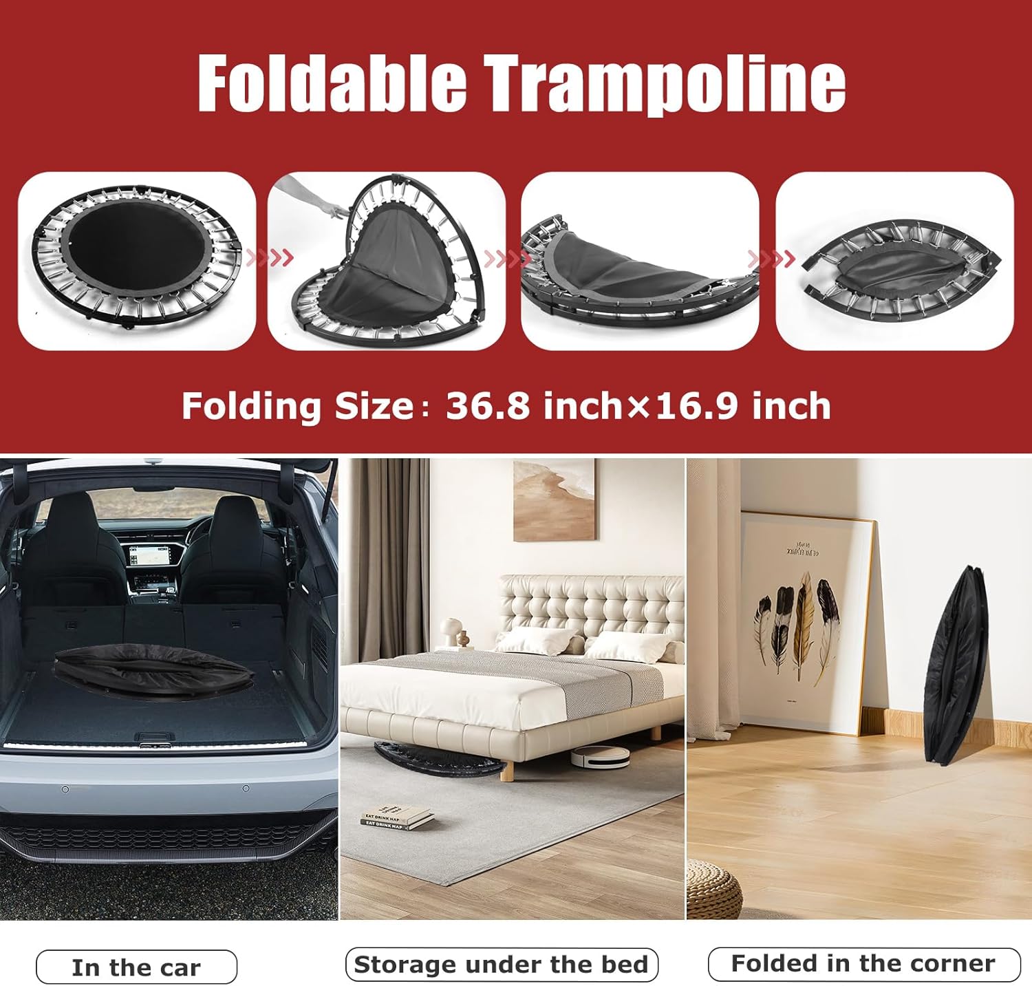 Foldable Mini Exercise Trampoline for Adults, 40/50 Inch X2764