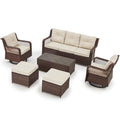 6 Pieces 360° Swivel Rocking Chairs Patio Furniture Set Wicker Outdoor Conversations Sets with Table and Ottomans for Beckyard Garden (Beige)