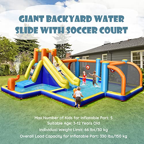 GLACER Inflatable Water Slide with Soccer Zone, Climbing Wall and Carry Bag I3396