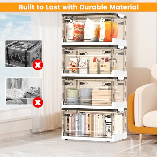 50QT Foldable Stackable Storage Bins with Lids and Wheels E953