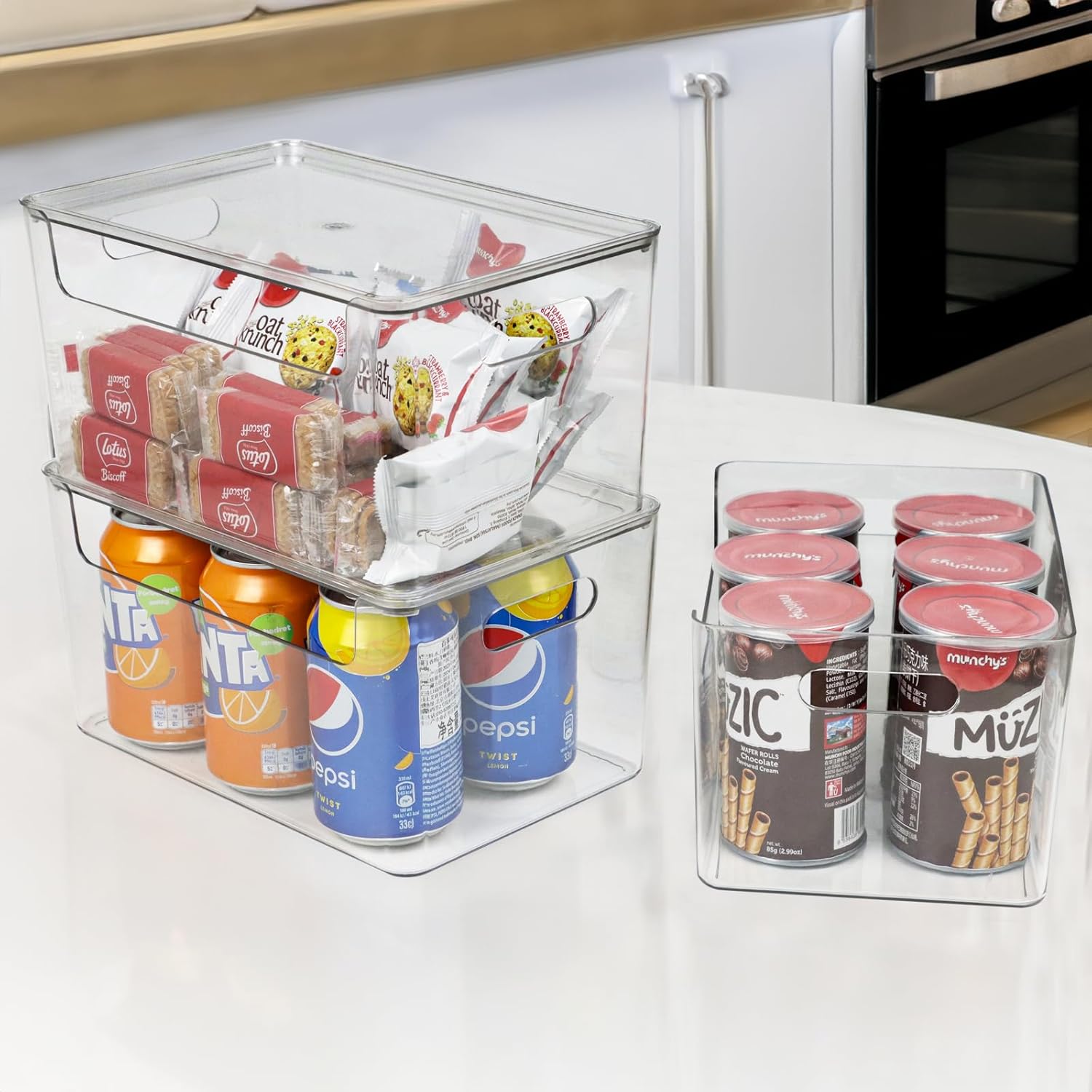 Set of 4 Clear Plastic Storage Bins with Lids, Stackable R7404
