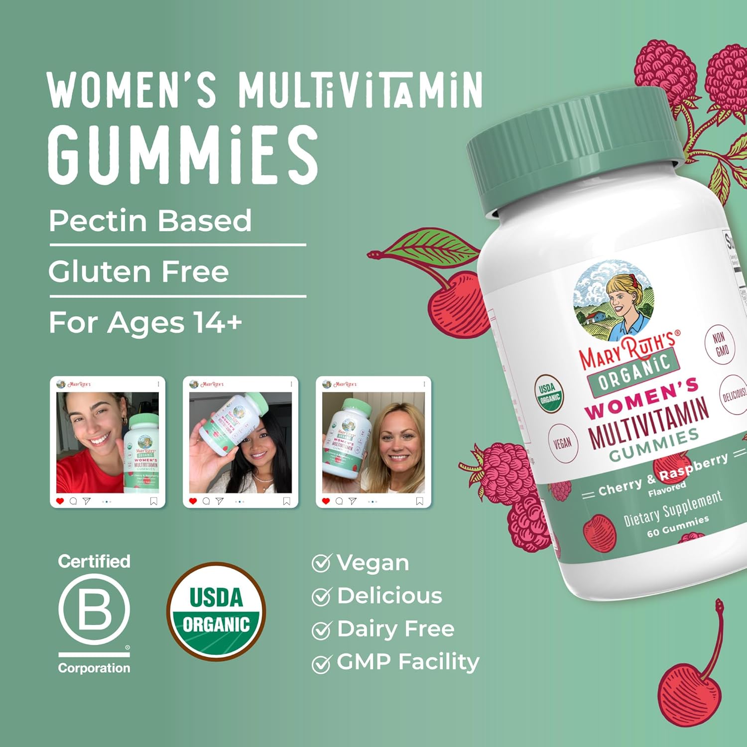 MaryRuth Organics Multivitamin Gummy for Women, Vegan, USDA Organic, 60 Count H806