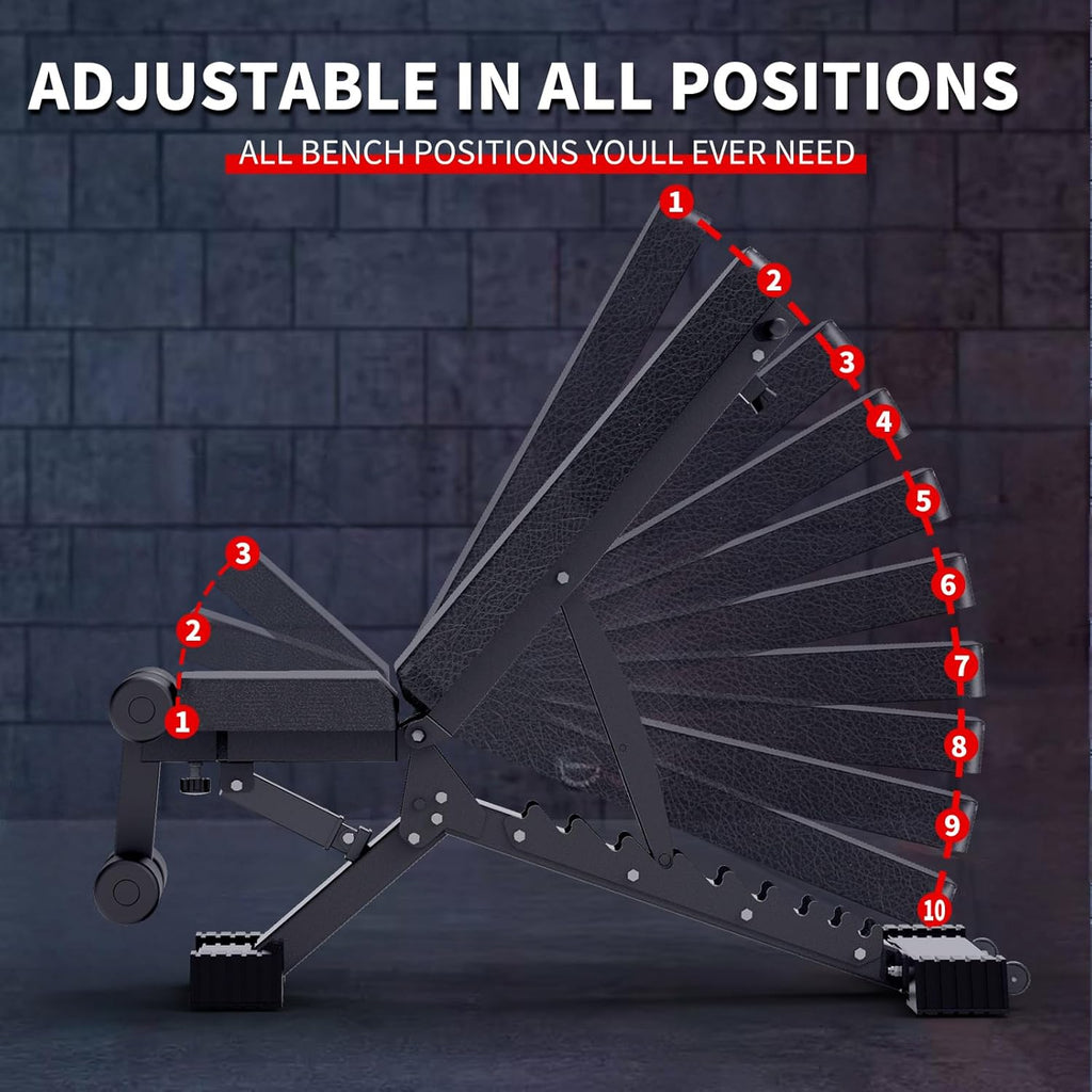 K KINGKANG Adjustable Weight Bench, 1100 LB Capacity, Foldable Flat/Incline/Decline for Home Gym G75575