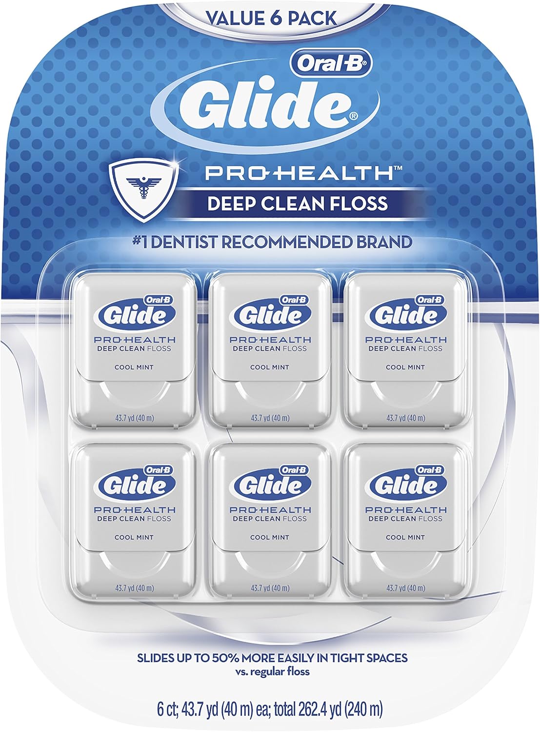 Oral-B Glide Pro-Health Dental Floss, Deep Clean, Mint, 40m, Pack of 6