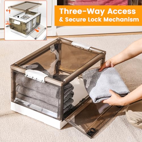 50QT Foldable Stackable Storage Bins with Lids and Wheels E953