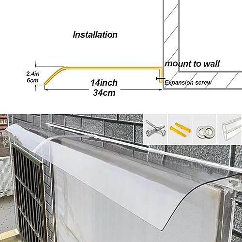Clear Polycarbonate Window Awning 16-94 Inch Width for Porch Patio Rain Shelter X693