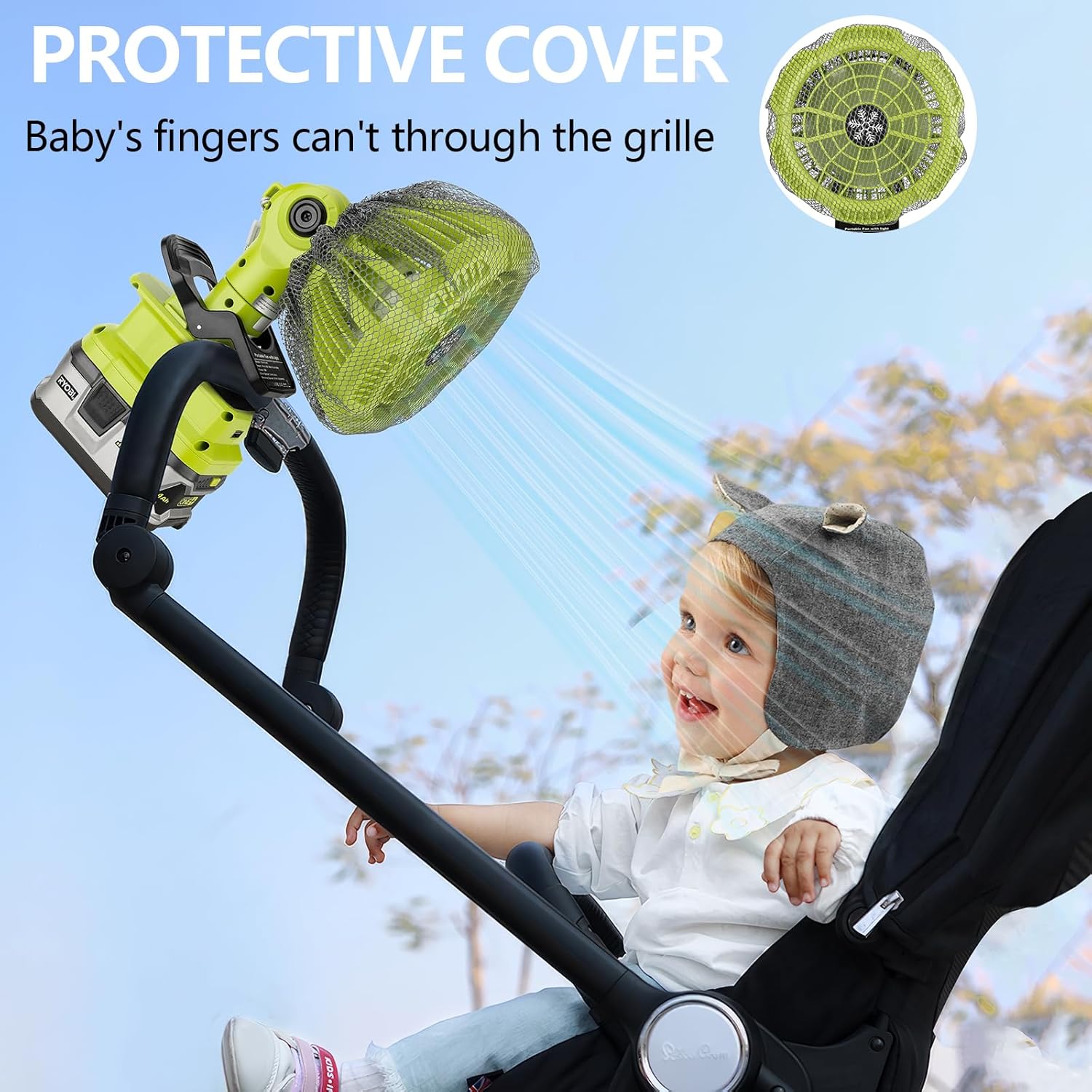 YEX-BUR Portable Clip on Fan for Ryobi 18V Battery, Quiet Clamp Fan with USB Port I887506