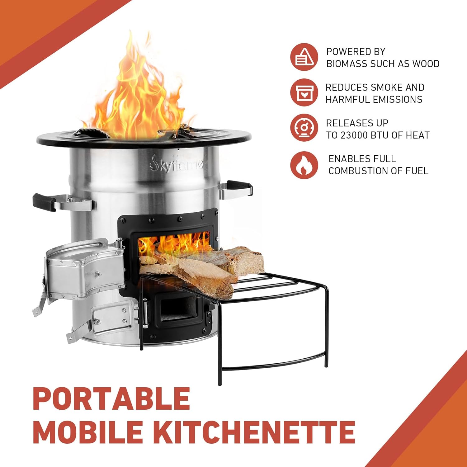 Skyflame Camping Rocket Stove, Stainless Steel Portable Wood Burning Stove L696425