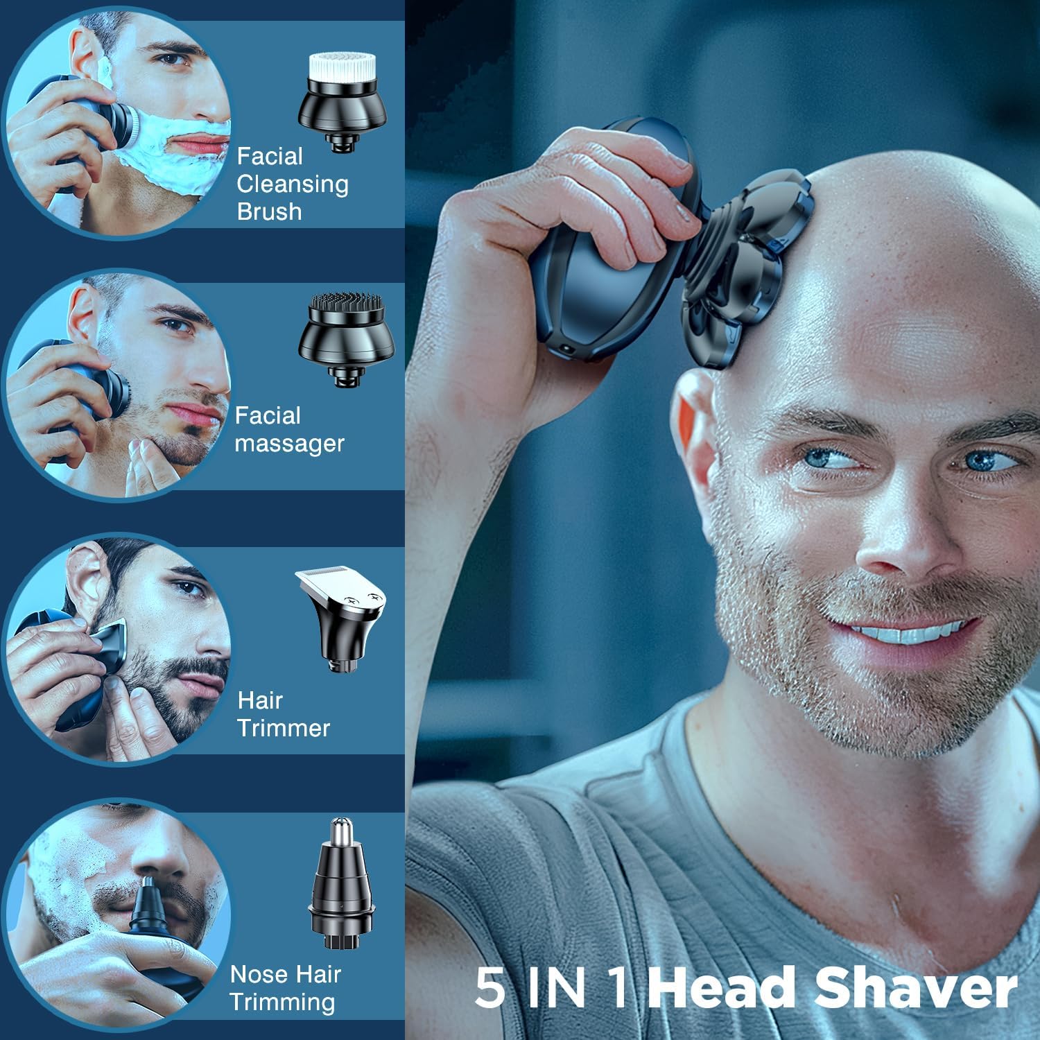 Head Shavers 5-in-1 Electric Razor for Bald Men, IPX7 Waterproof USB Rechargeable R3565