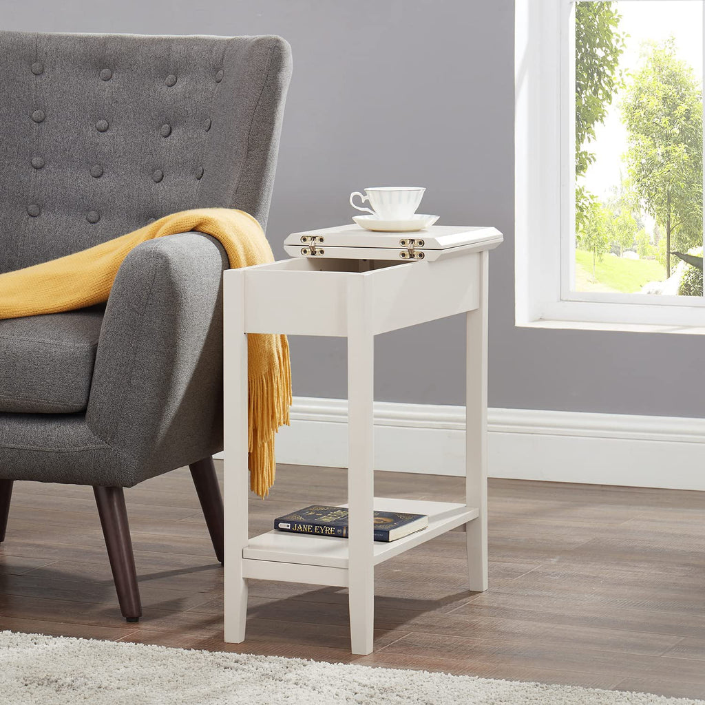 Flip Top Narrow End Table with Storage, Cream G920