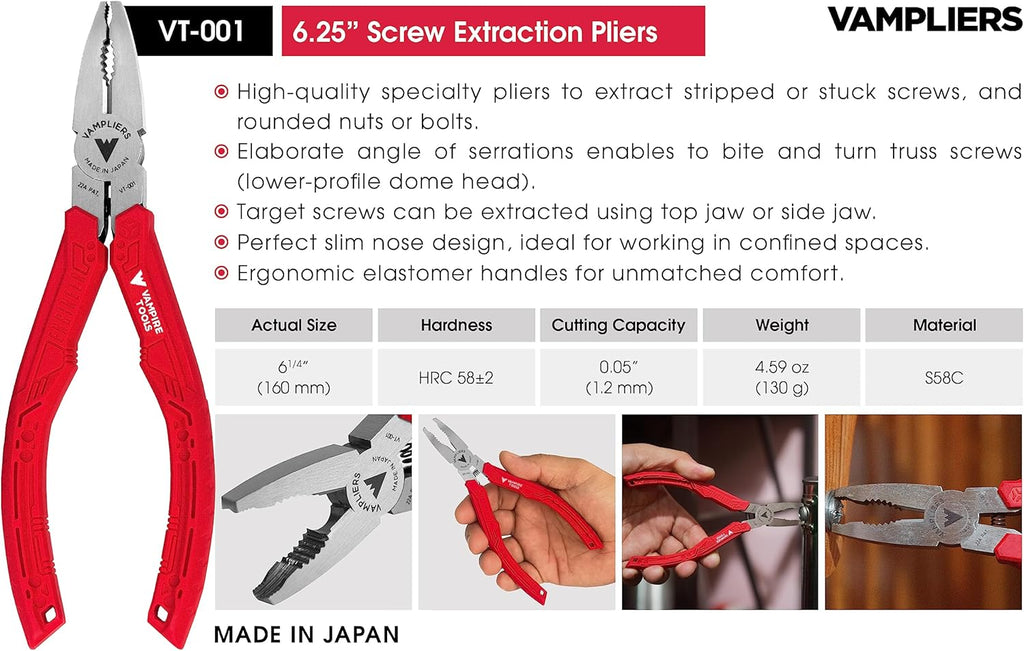 VAMPLIERS 4-Piece Screw Extractor Pliers Tool Set, High Carbon Steel, Made in Japan Y223