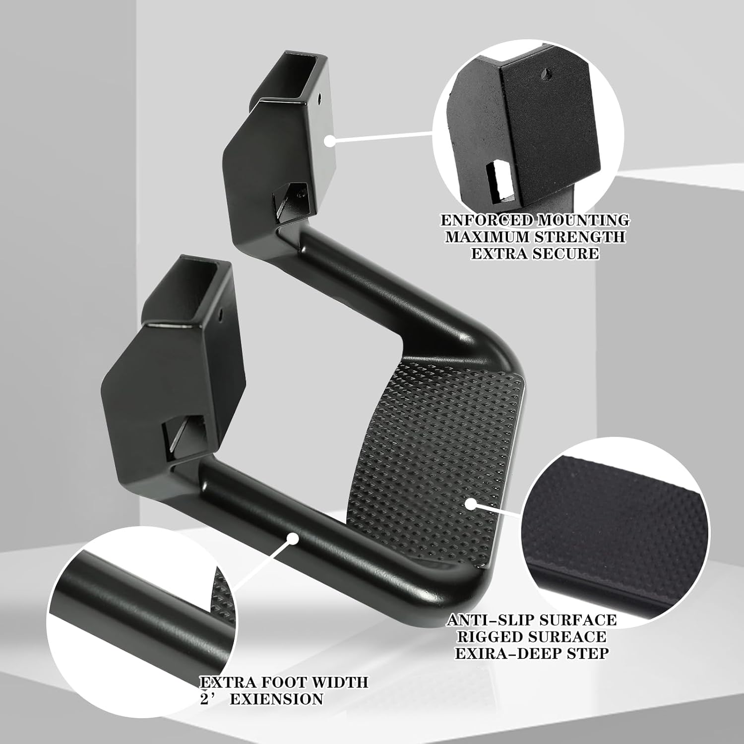 RULLINE Black Powder Coated Truck Side Step Set with Mounting Brackets J35848