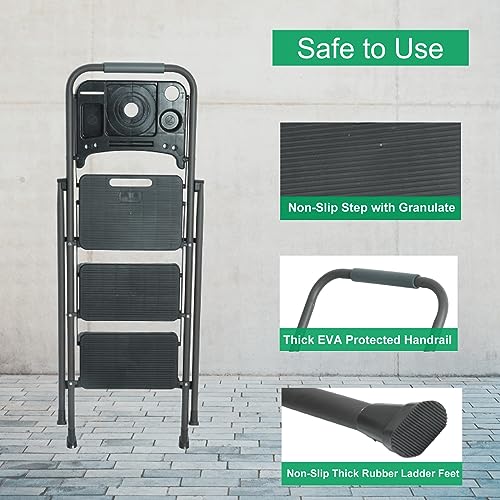 5 Step Ladder with Handrails, Folding Step Stool, 330lbs Capacity for Adults H9189