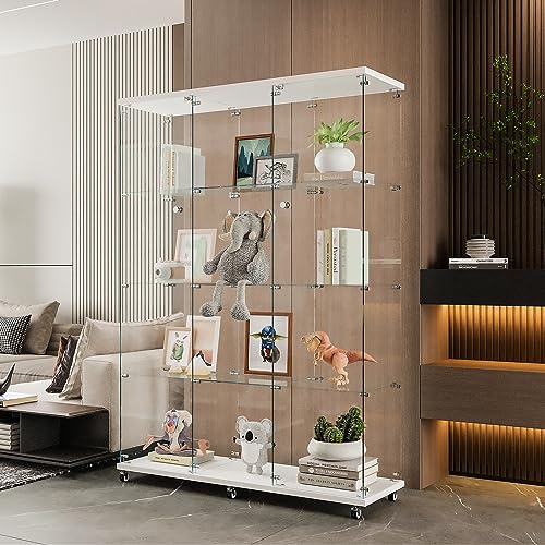 Large Glass Display Cabinet with 12 Shelves and Double Doors, Black W196920