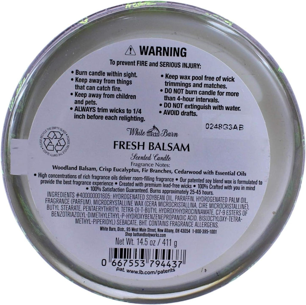 White Barn Bath & Body Works Fresh Balsam 3 Wick Candle 14.5oz Z459