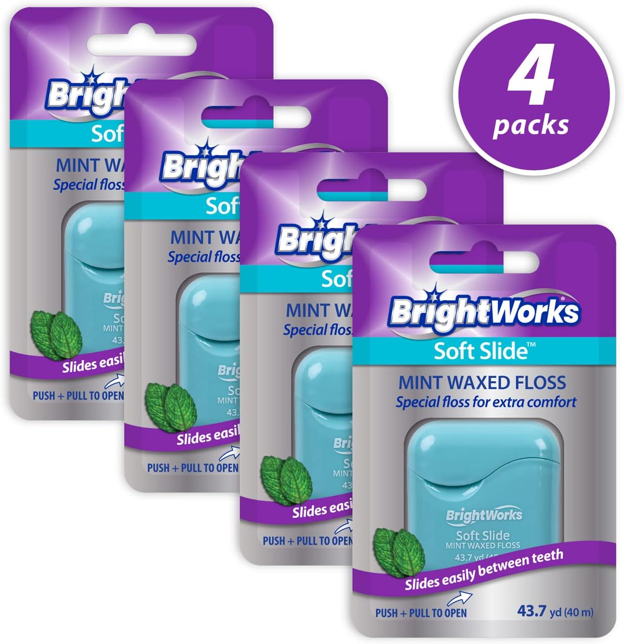 BrightWorks Soft Slide Dental Floss, 43.7 yards (Pack of 4) D442